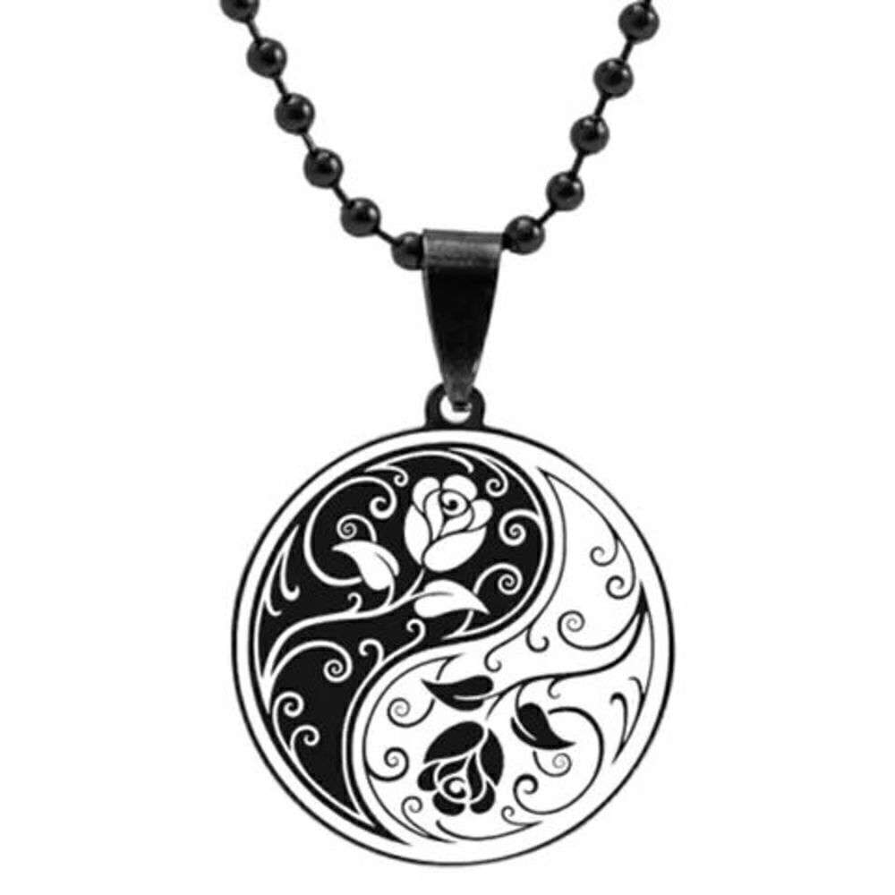 Yin Yang Rose Flower Pendant Necklace